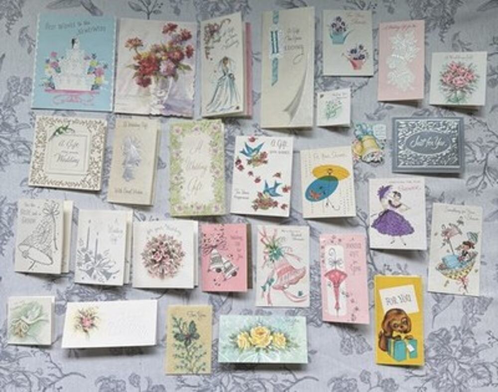 Vtg 50s/60s MCM Bridal Shower Wedding Card Lot 28 Used Ephemera Junk Journal